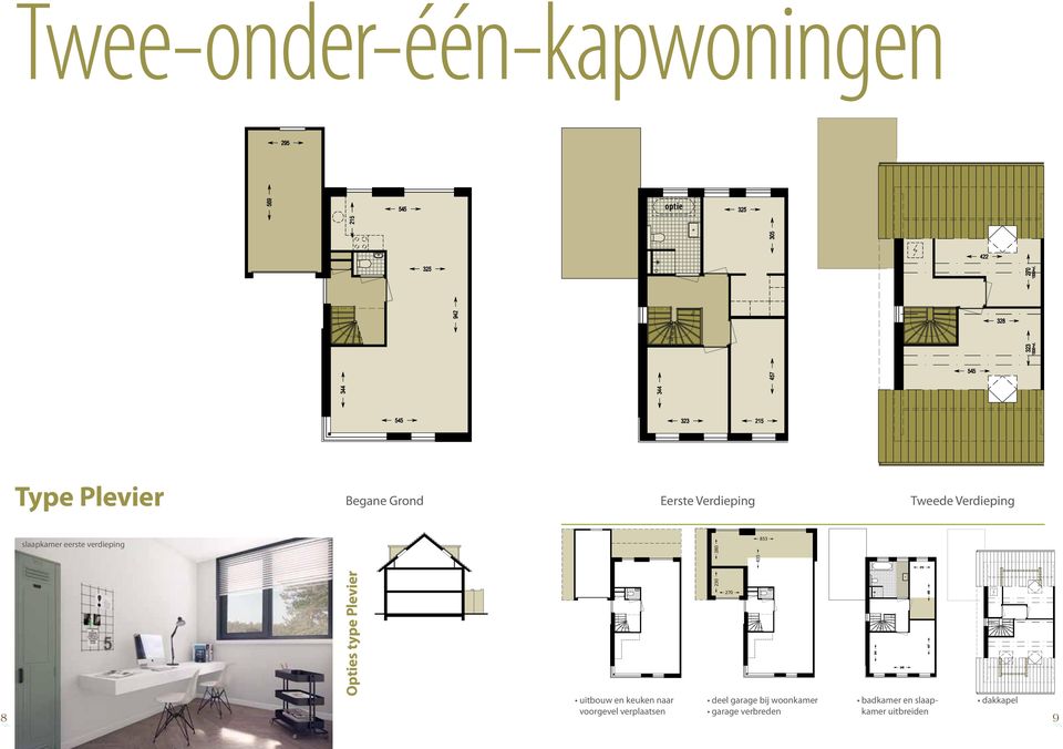 Opties type Plevier uitbouw en keuken naar voorgevel verplaatsen 230 270