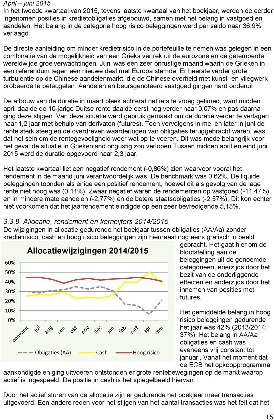 De directe aanleiding om minder kredietrisico in de portefeuille te nemen was gelegen in een combinatie van de mogelijkheid van een Grieks vertrek uit de eurozone en de getemperde wereldwijde