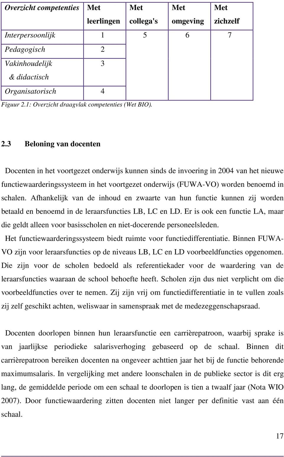 3 Beloning van docenten Docenten in het voortgezet onderwijs kunnen sinds de invoering in 2004 van het nieuwe functiewaarderingssysteem in het voortgezet onderwijs (FUWA-VO) worden benoemd in schalen.