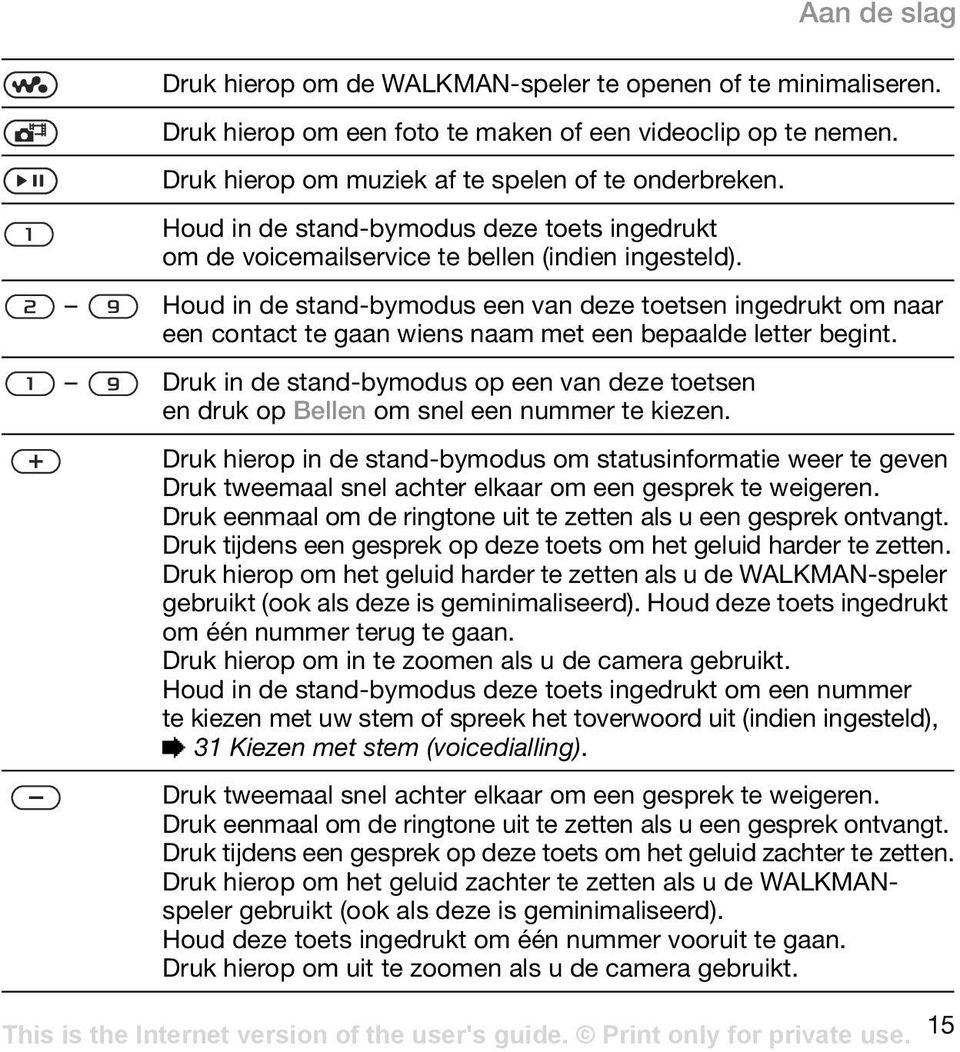 Houd in de stand-bymodus een van deze toetsen ingedrukt om naar een contact te gaan wiens naam met een bepaalde letter begint.