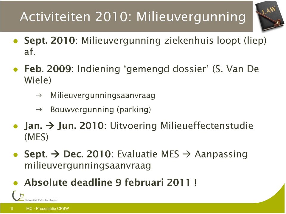 Van De Wiele) Milieuvergunningsaanvraag Bouwvergunning (parking) Jan. Jun.
