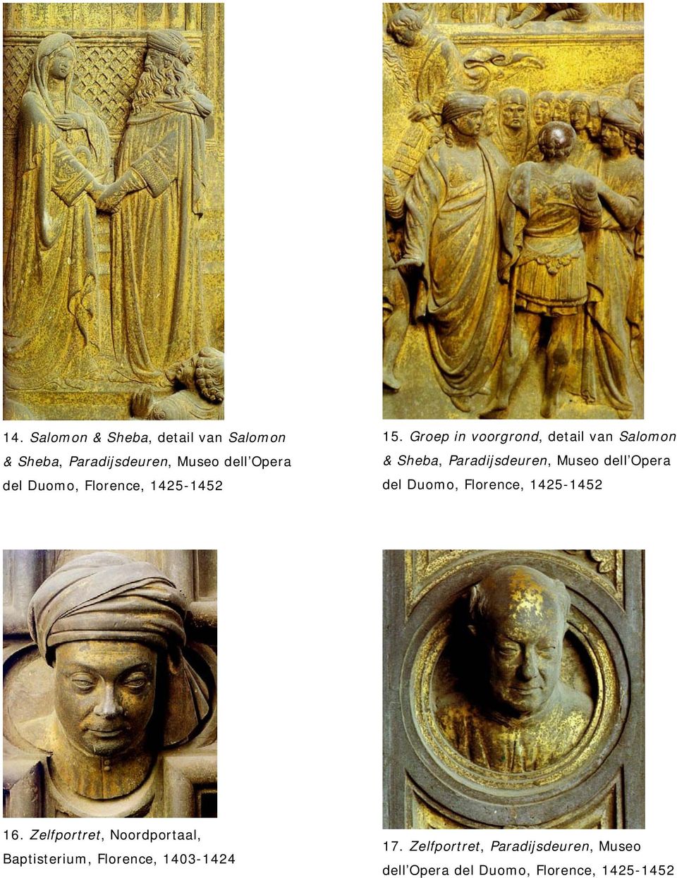 Groep in voorgrond, detail van Salomon & Sheba, Paradijsdeuren, Museo dell Opera del Duomo,