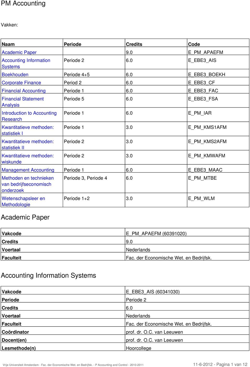 0 E_EBE3_FAC Financial Statement Analysis Introduction to Accounting Research Kwantitatieve methoden: statistiek I Kwantitatieve methoden: statistiek II Kwantitatieve methoden: wiskunde Periode 5 6.