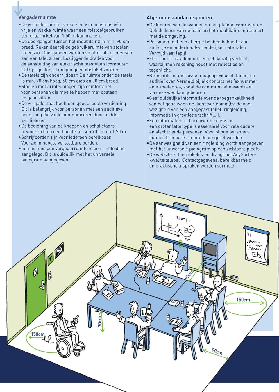 Losliggende draden voor de aansluiting van elektrische toestellen (computer, LCD-projector, ) mogen geen obstakel vormen. De tafels zijn onderrijdbaar. De ruimte onder de tafels is min.