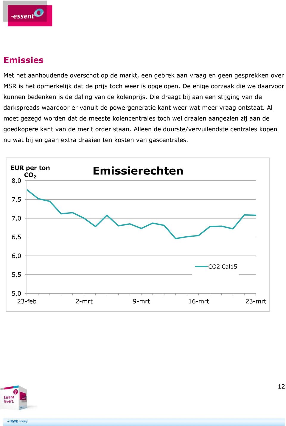 Die draagt bij aan een stijging van de darkspreads waardoor er vanuit de powergeneratie kant weer wat meer vraag ontstaat.