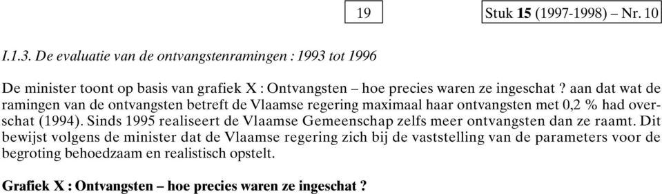 aan dat at de ramingen van de ontvangsten betreft de Vlaamse regering maximaal haar ontvangsten met 0,2 % had overschat (1994).