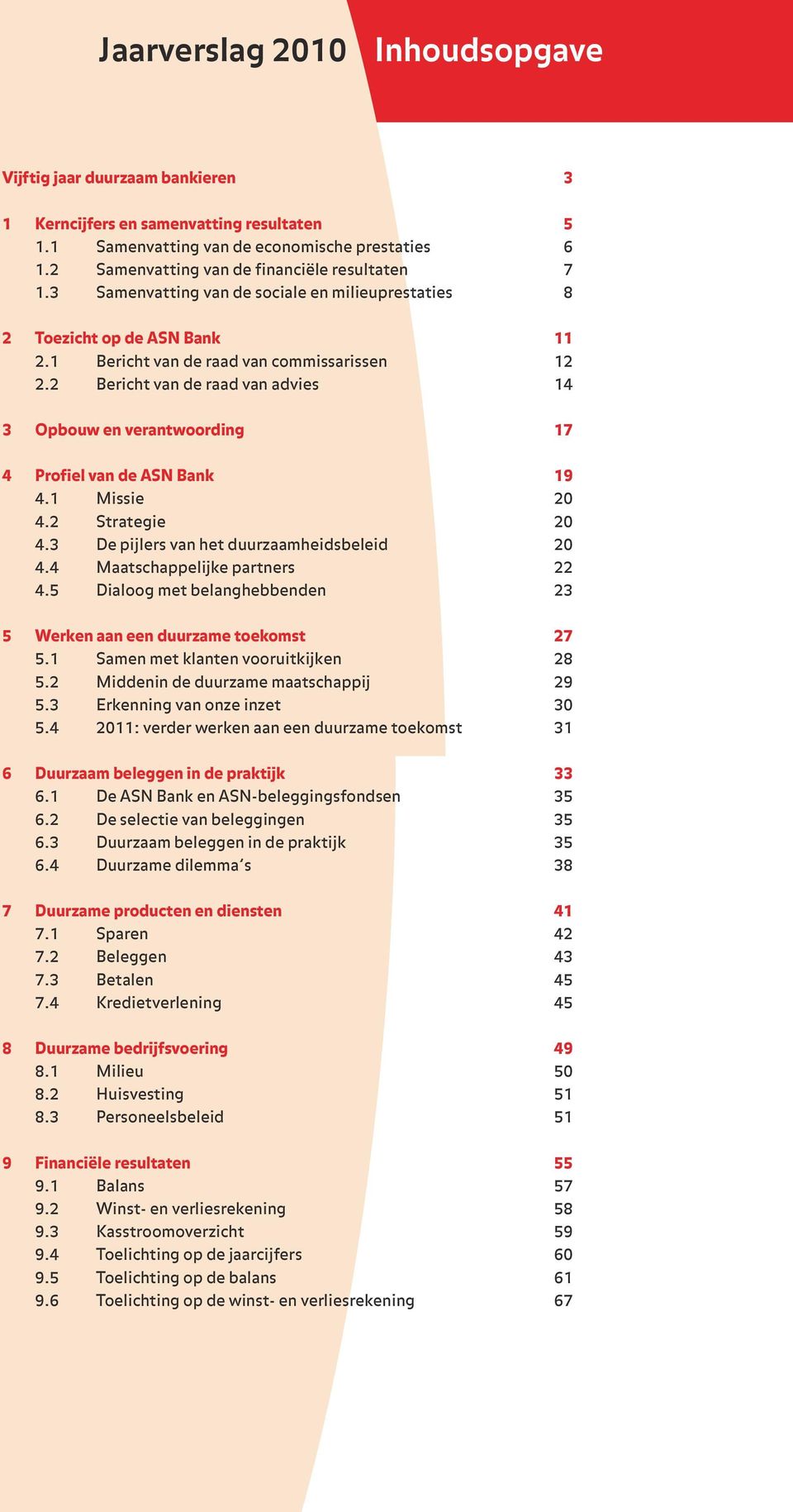 2 Bericht van de raad van advies 14 3 Opbouw en verantwoording 17 4 Profiel van de ASN Bank 19 4.1 Missie 20 4.2 Strategie 20 4.3 De pijlers van het duurzaamheidsbeleid 20 4.