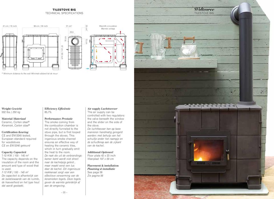 for woodstoves CE en EN13240 gekeurd Capacity Capaciteit 7-12 KW / 100-140 m 3 The capacity depends on the insulation of the room and the amount and type of wood that is used.