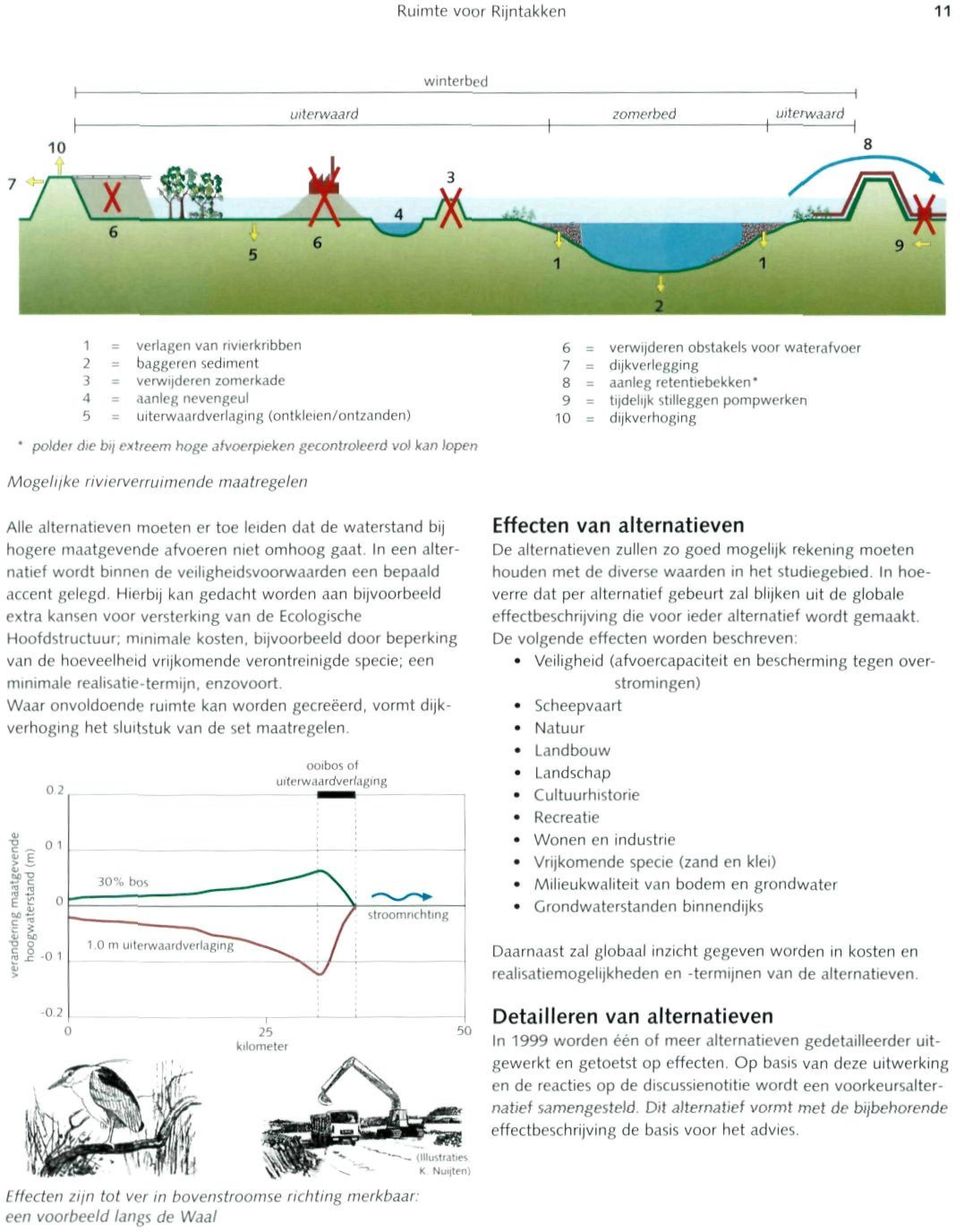 afvoerpieken gecontroleerd vol kan lopen Mogelijke rivierverruimende maatregelen Alle alternatieven moeten er toe leiden dat de waterstand bij hogere maatgevende afvoeren niet omhoog gaat.