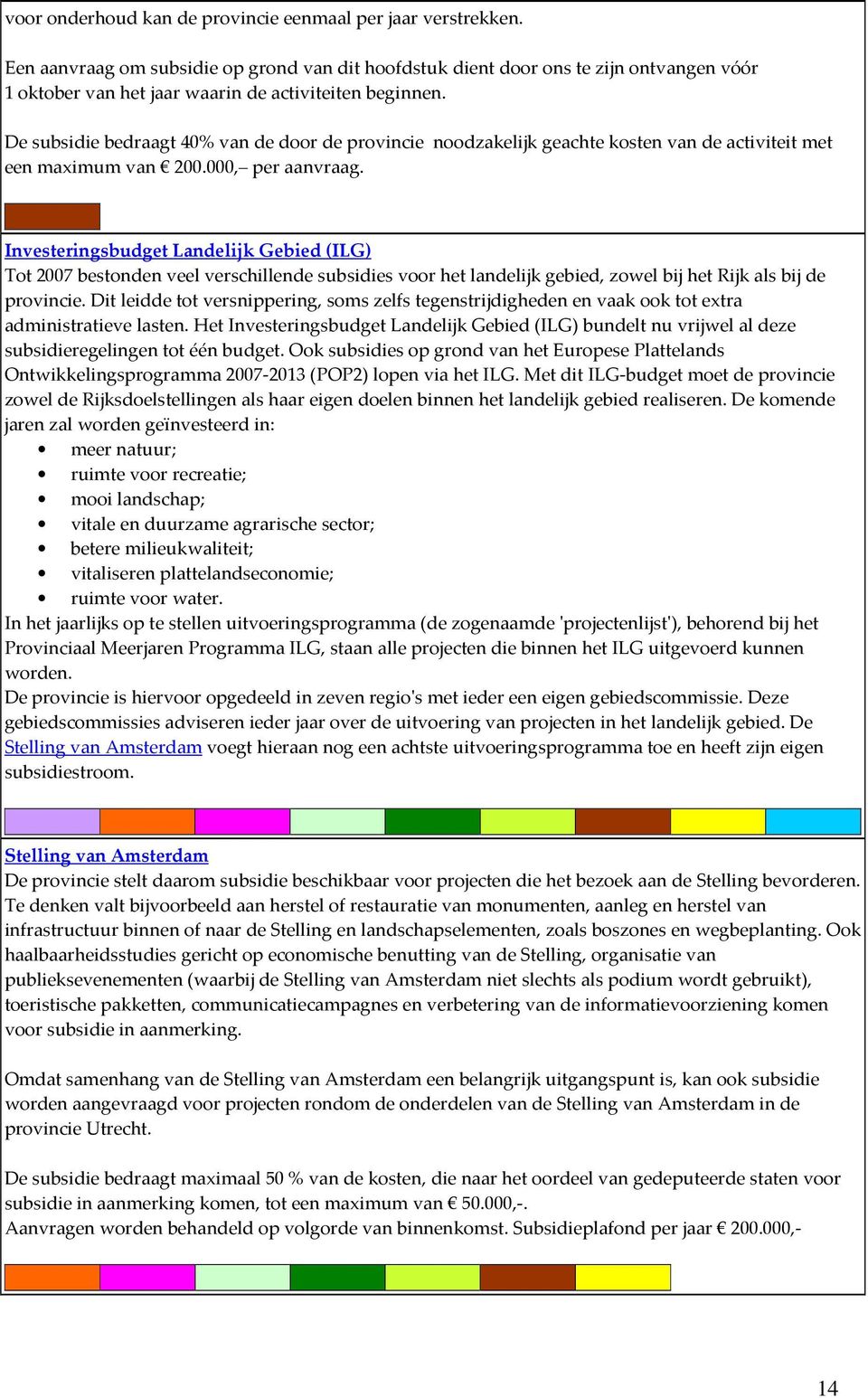 De subsidie bedraagt 40% van de door de provincie noodzakelijk geachte kosten van de activiteit met een maximum van 200.000, per aanvraag.