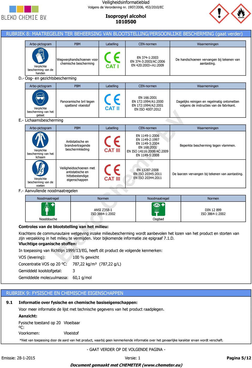 Arbo-pictogram PBM Labelling CEN-normen Waarnemingen Panoramische bril tegen spattend vloeistof Verplichte bescherming van het gelaat E.