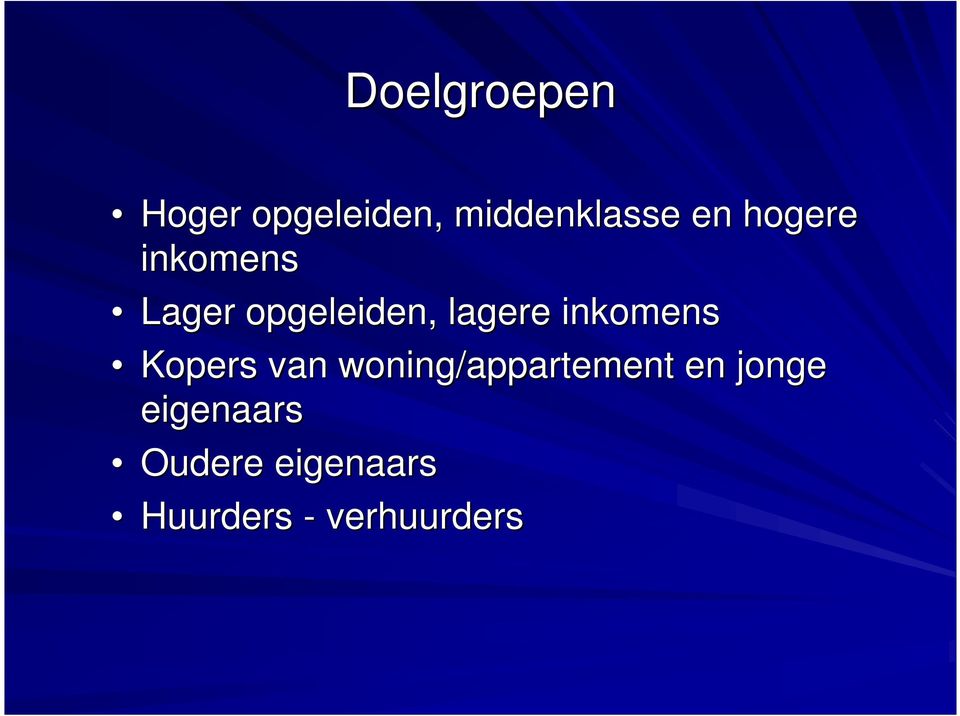 inkomens Kopers van woning/appartement en