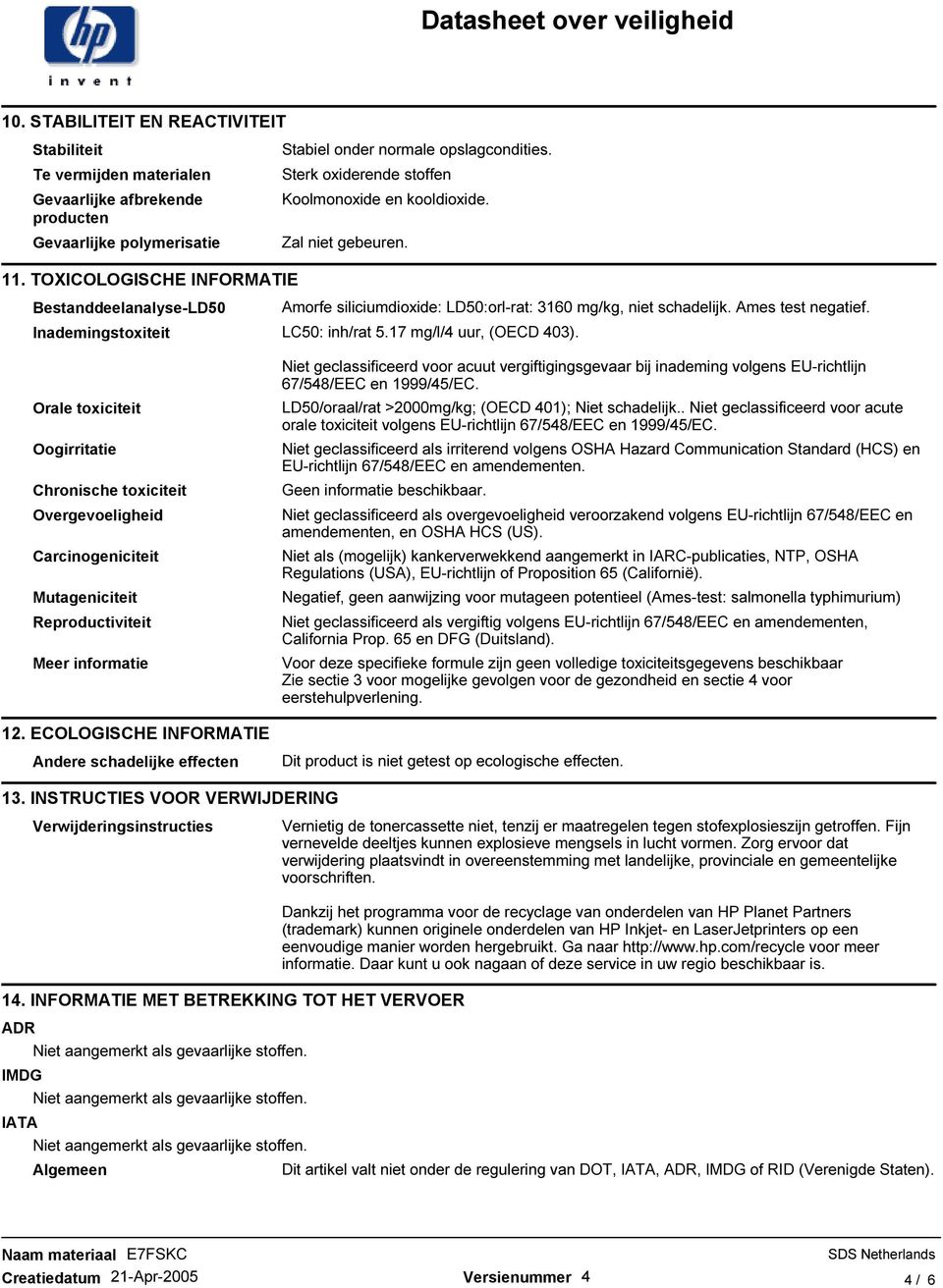 TOXICOLOGISCHE INFORMATIE Bestanddeelanalyse-LD50 Inademingstoxiteit Orale toxiciteit Oogirritatie Chronische toxiciteit Overgevoeligheid Carcinogeniciteit Mutageniciteit Reproductiviteit Meer