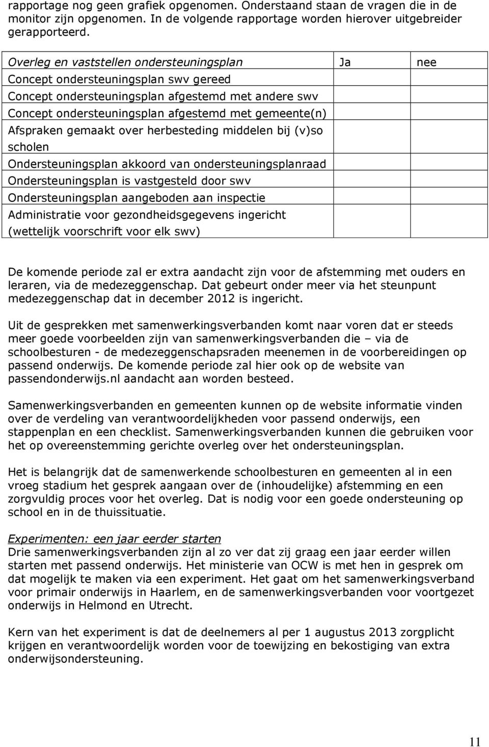 Afspraken gemaakt over herbesteding middelen bij (v)so scholen Ondersteuningsplan akkoord van ondersteuningsplanraad Ondersteuningsplan is vastgesteld door swv Ondersteuningsplan aangeboden aan