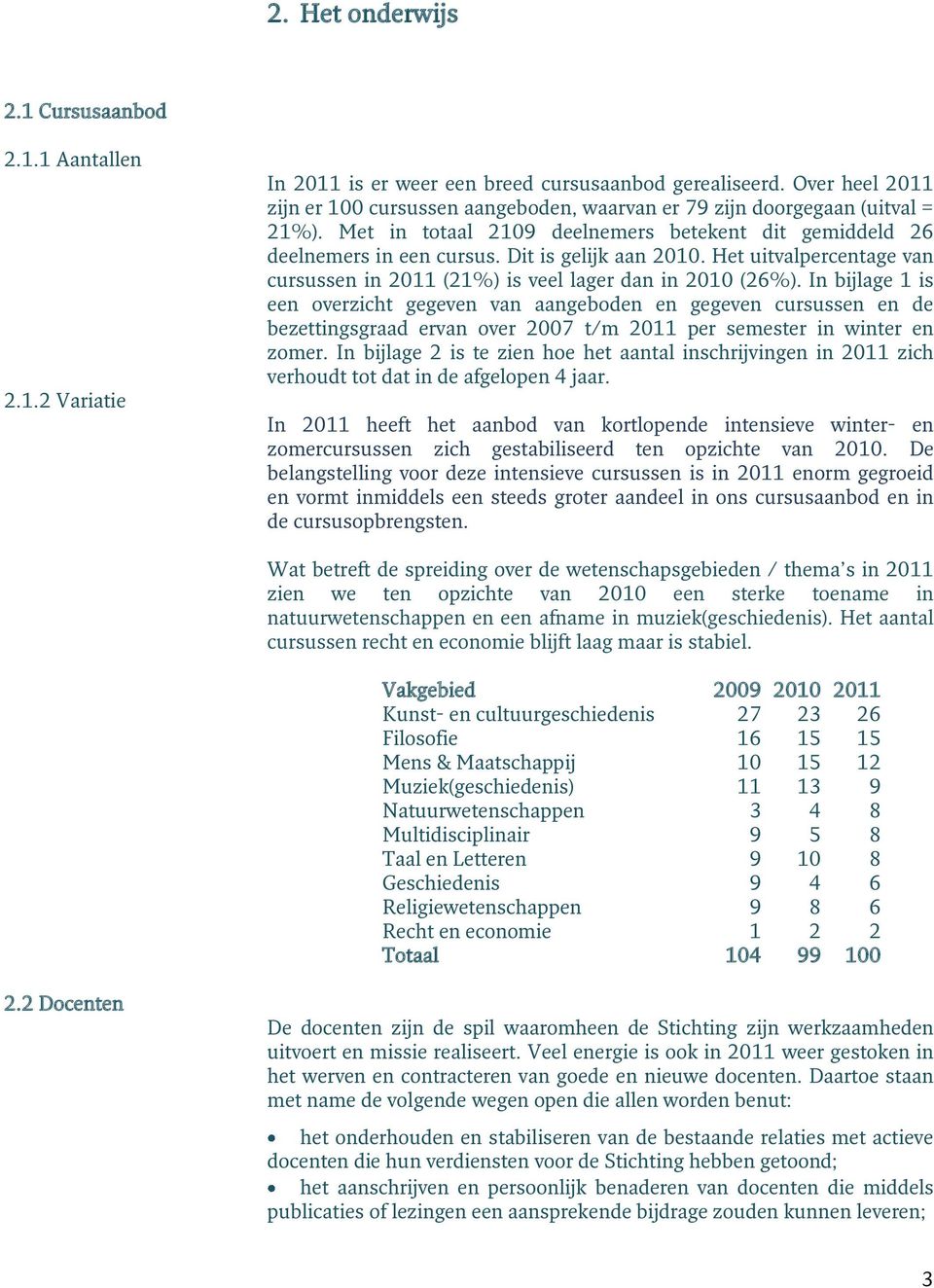 Het uitvalpercentage van cursussen in 2011 (21%) is veel lager dan in 2010 (26%).