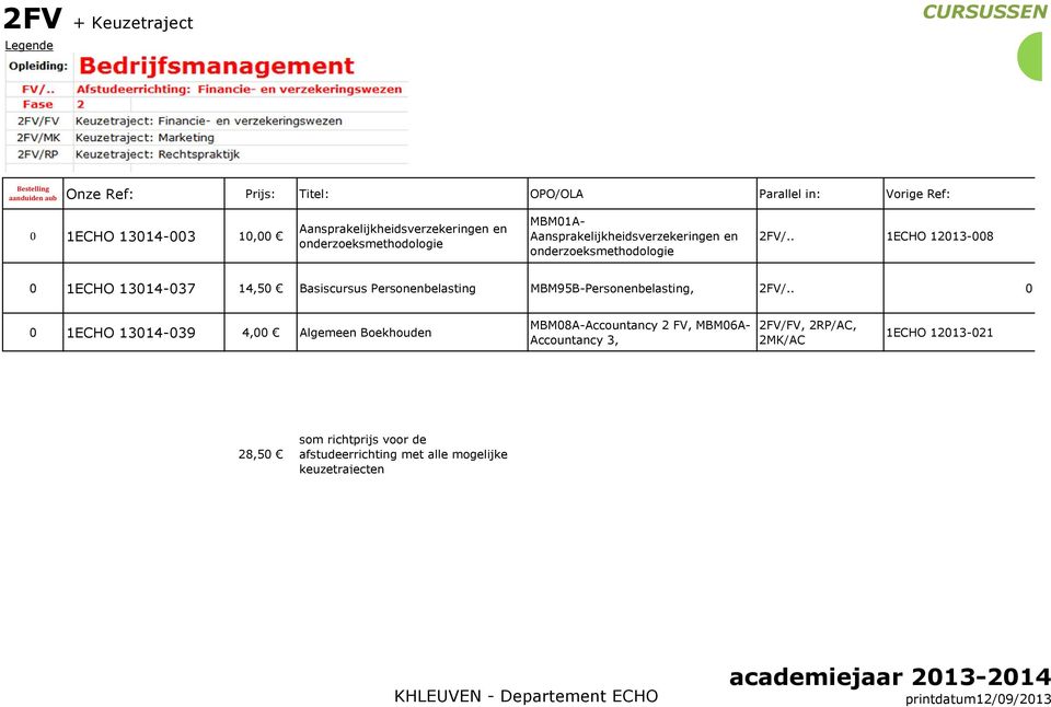 . 1ECHO 1213-8 1ECHO 1314-37 14,5 Basiscursus Personenbelasting MBM95B-Personenbelasting, 2FV/.