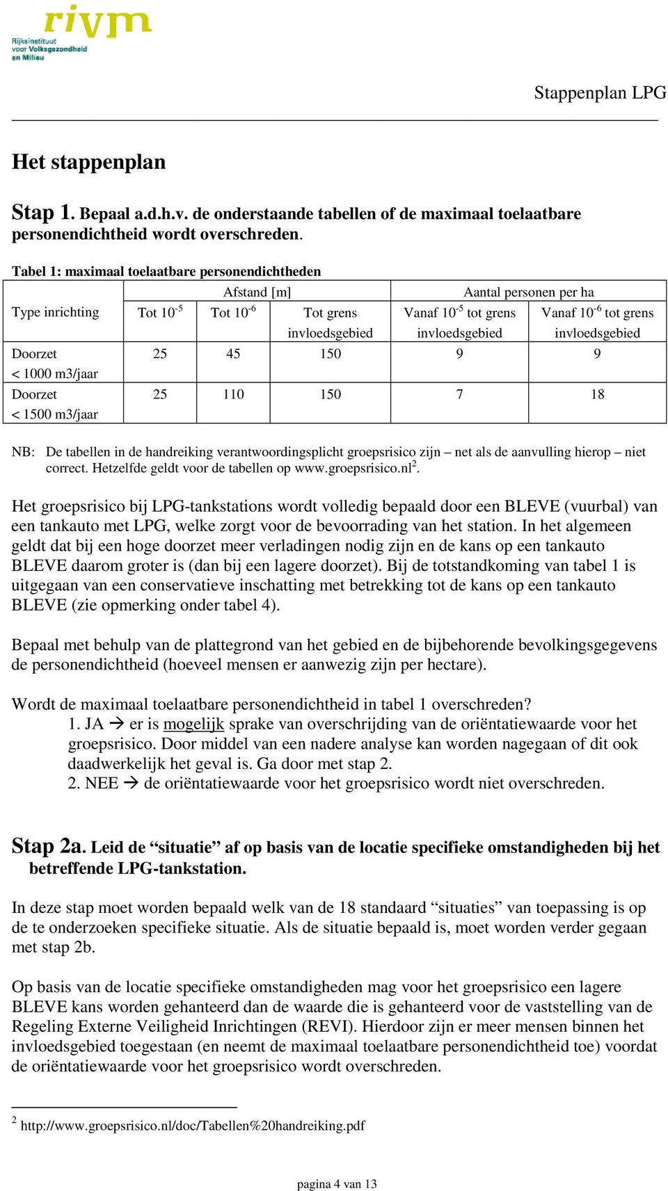 invloedsgebied Aantal personen per ha Vanaf 10-6 tot grens invloedsgebied 25 45 150 9 9 25 110 150 7 18 NB: De tabellen in de handreiking verantwoordingsplicht groepsrisico zijn net als de aanvulling