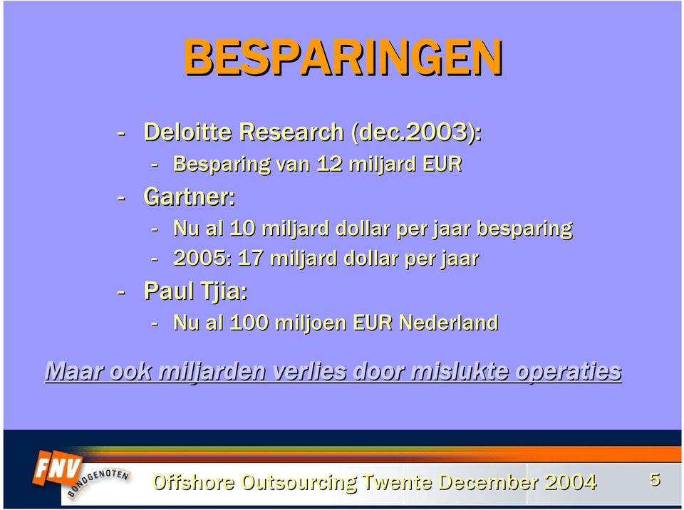 jaar besparing - 2005: 17 miljard dollar per jaar - Paul Tjia: - Nu al 100