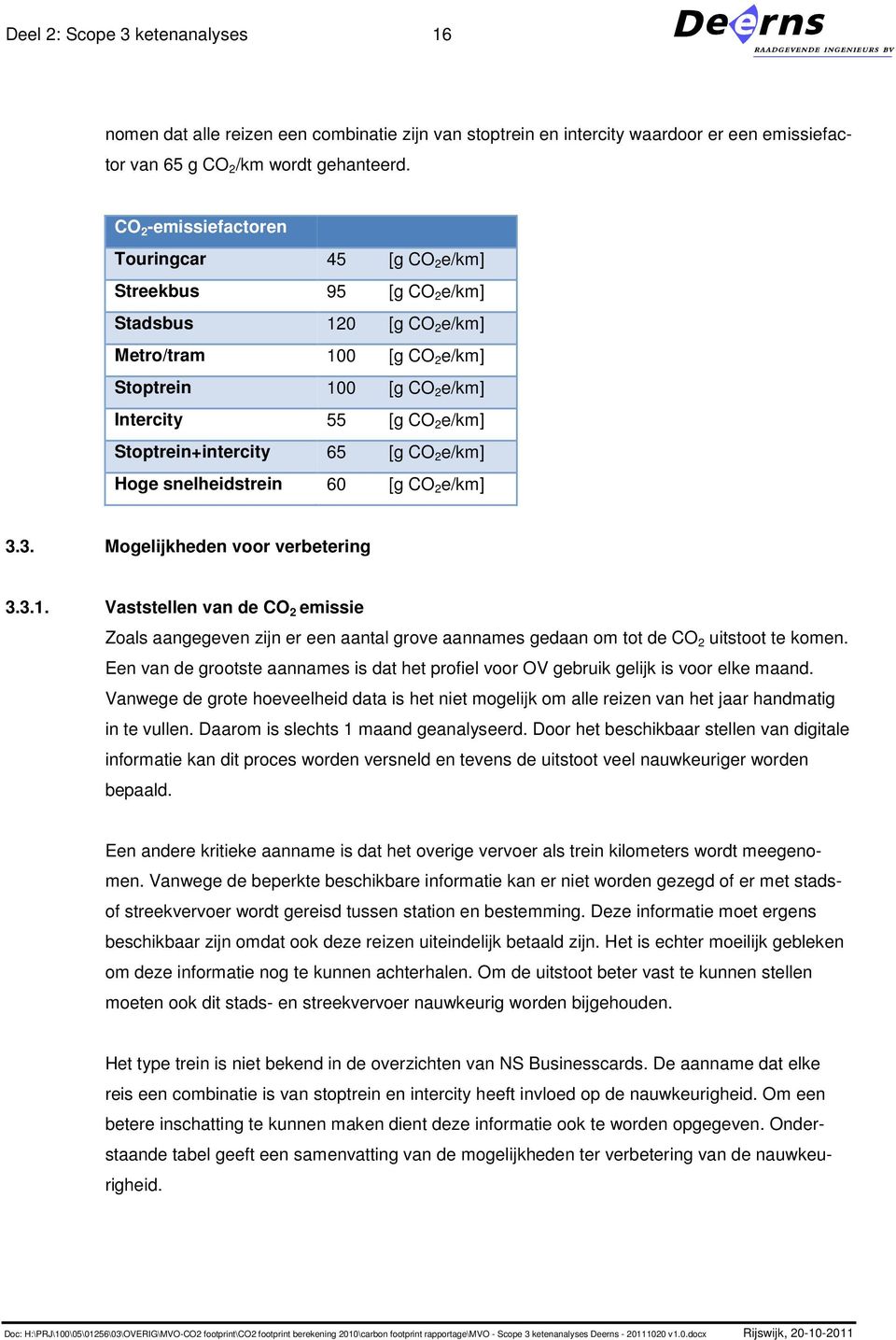 Stoptrein+intercity 65 [g CO 2 e/km] Hoge snelheidstrein 60 [g CO 2 e/km] 3.3. Mogelijkheden voor verbetering 3.3.1.