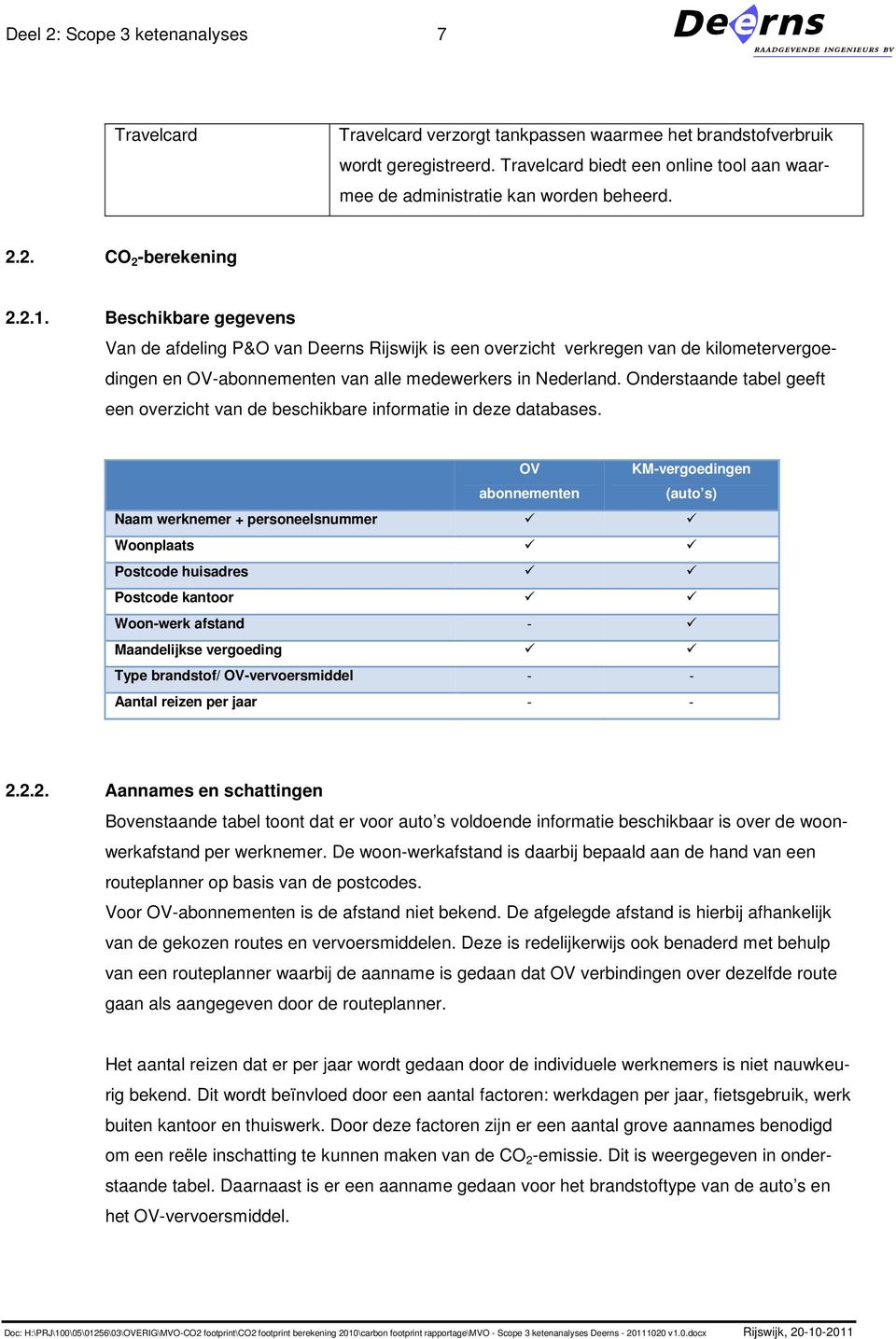 Beschikbare gegevens Van de afdeling P&O van Deerns Rijswijk is een overzicht verkregen van de kilometervergoedingen en OV-abonnementen van alle medewerkers in Nederland.