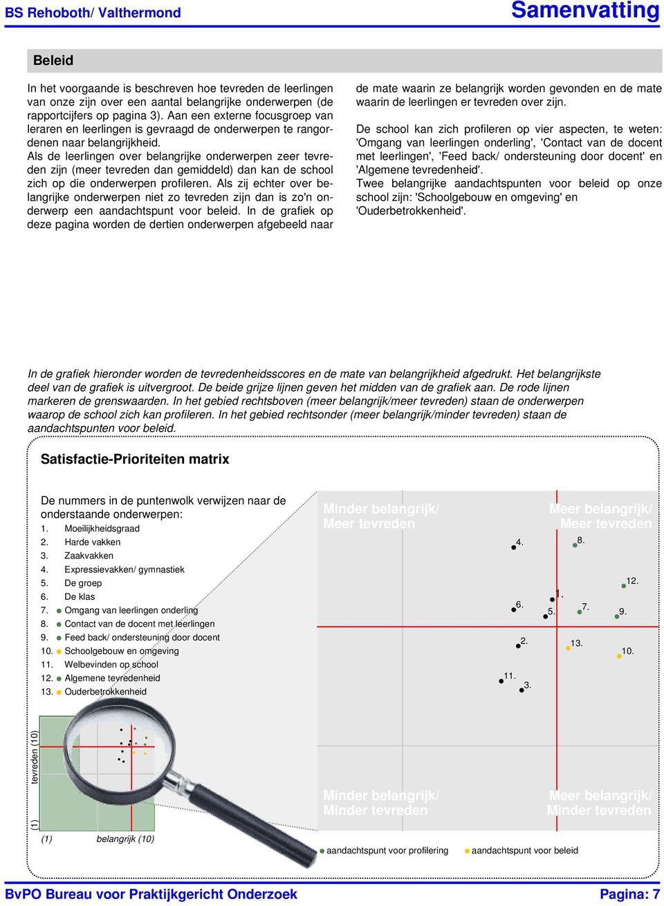 Als de leerlingen over belangrijke onderwerpen zeer tevreden zijn (meer tevreden dan gemiddeld) dan kan de school zich op die onderwerpen profileren.