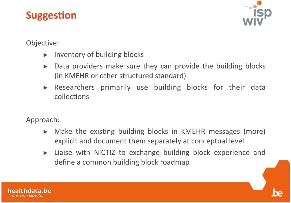 Approach: Make the exisbng building blocks in KMEHR messages (more) explicit and document them separately at
