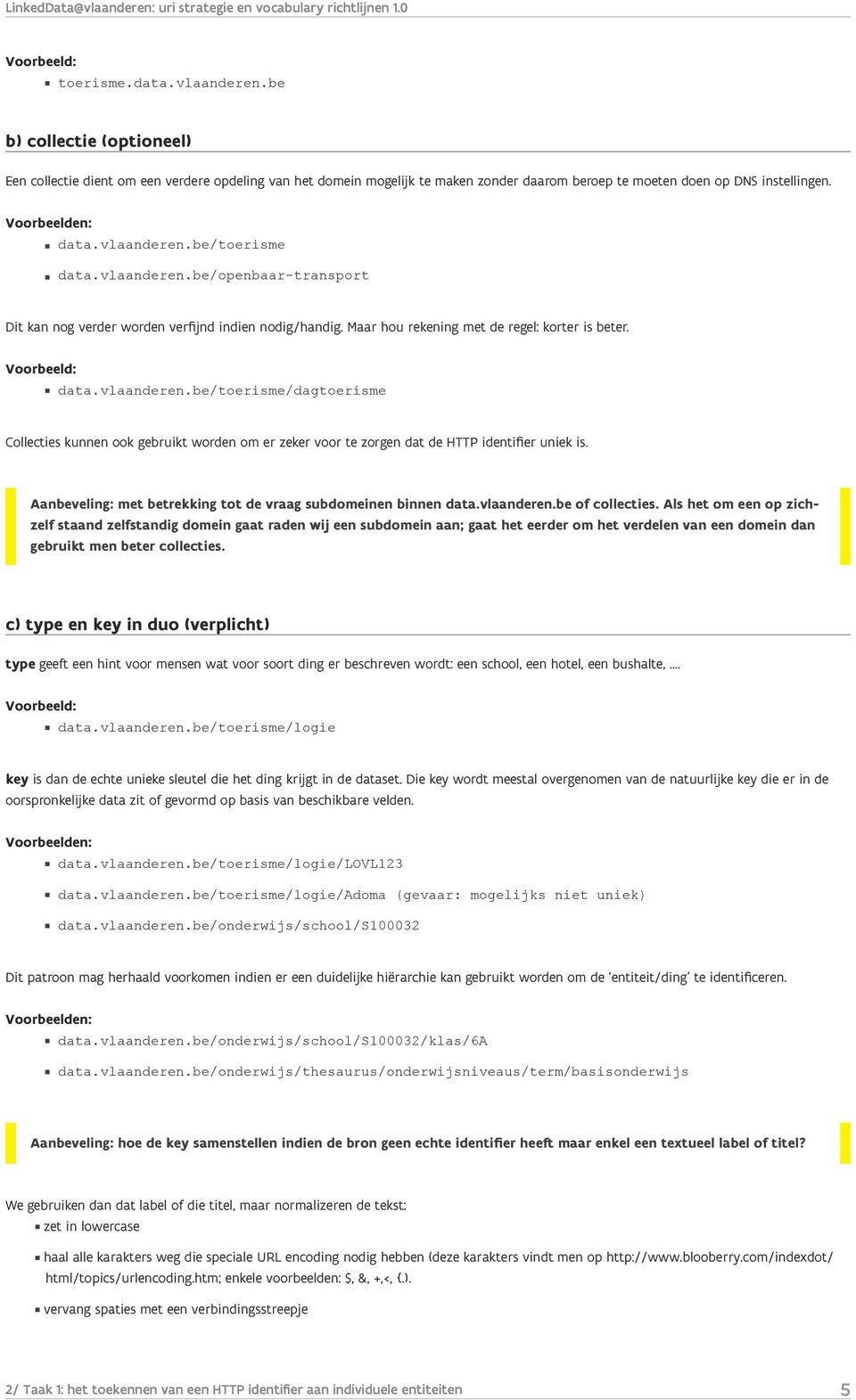 vlaanderen.be/toerisme/dagtoerisme Collecties kunnen ook gebruikt worden om er zeker voor te zorgen dat de HTTP identifier uniek is. Aanbeveling: met betrekking tot de vraag subdomeinen binnen data.