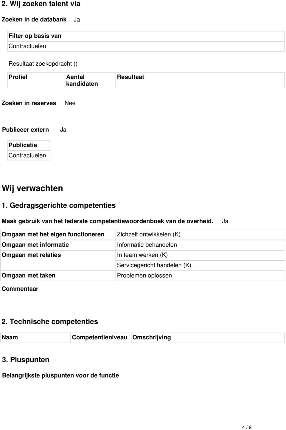 Ja Omgaan met het eigen functioneren Omgaan met informatie Omgaan met relaties Omgaan met taken Zichzelf ontwikkelen (K) Informatie behandelen In team werken (K)