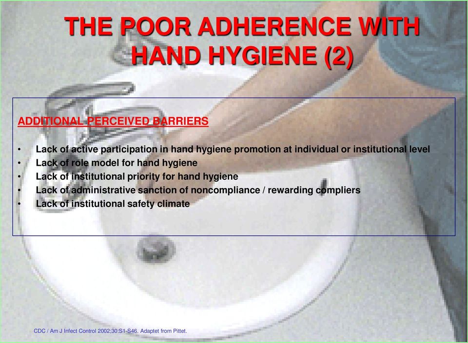 institutional priority for hand hygiene Lack of administrative sanction of noncompliance / rewarding