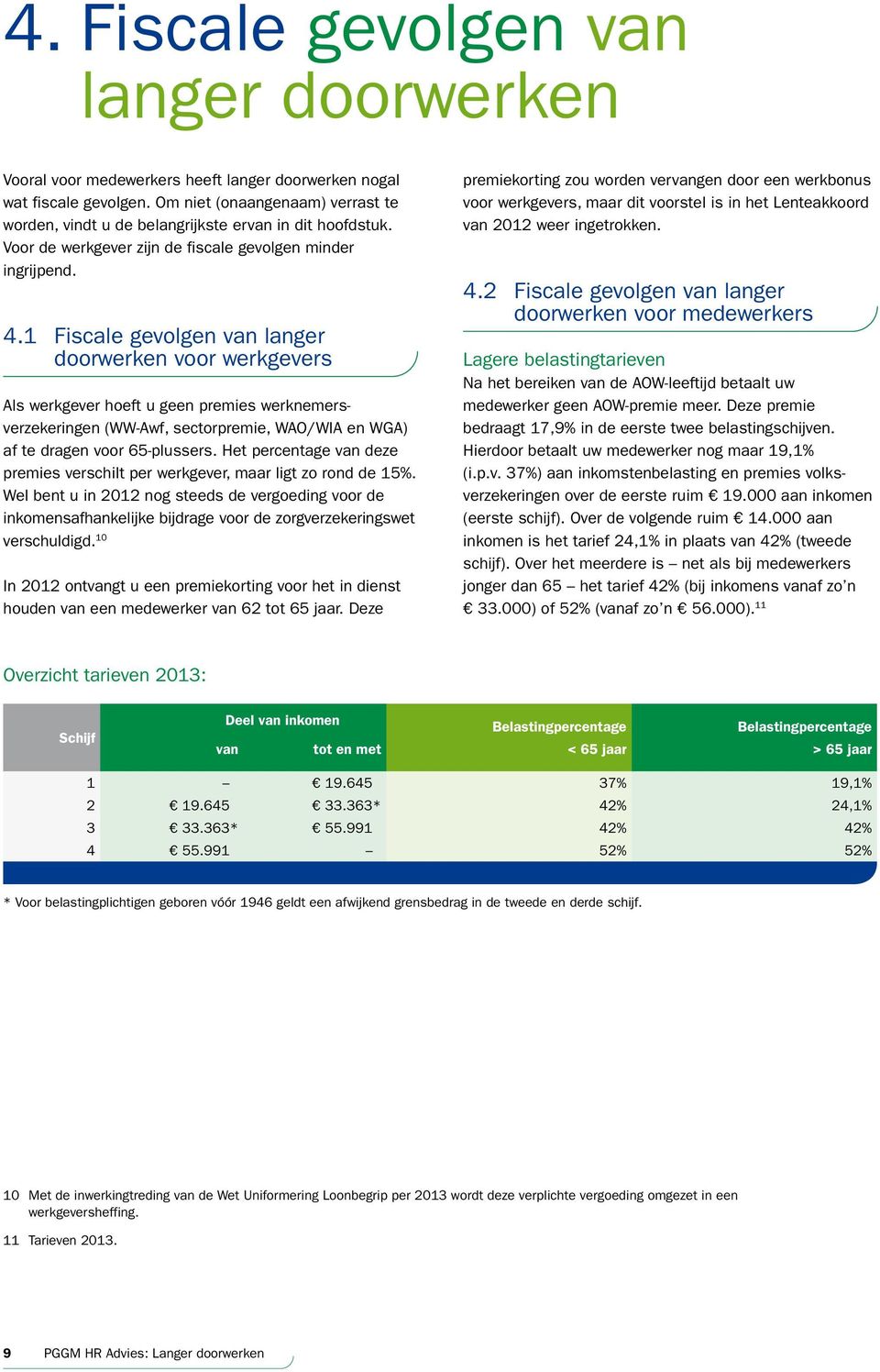 1 Fiscale gevolgen van langer doorwerken voor werkgevers Als werkgever hoeft u geen premies werknemersverzekeringen (WW-Awf, sectorpremie, WAO/WIA en WGA) af te dragen voor 65-plussers.