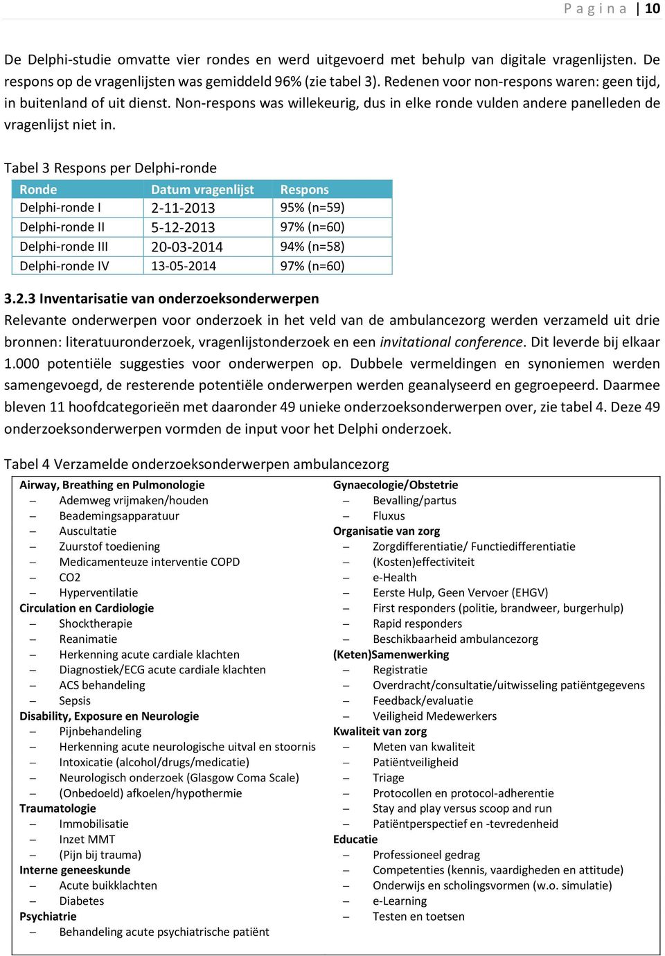 Tabel 3 Respons per Delphi-ronde Ronde Datum vragenlijst Respons Delphi-ronde I 2-11-2013 95% (n=59) Delphi-ronde II 5-12-2013 97% (n=60) Delphi-ronde III 20-03-2014 94% (n=58) Delphi-ronde IV