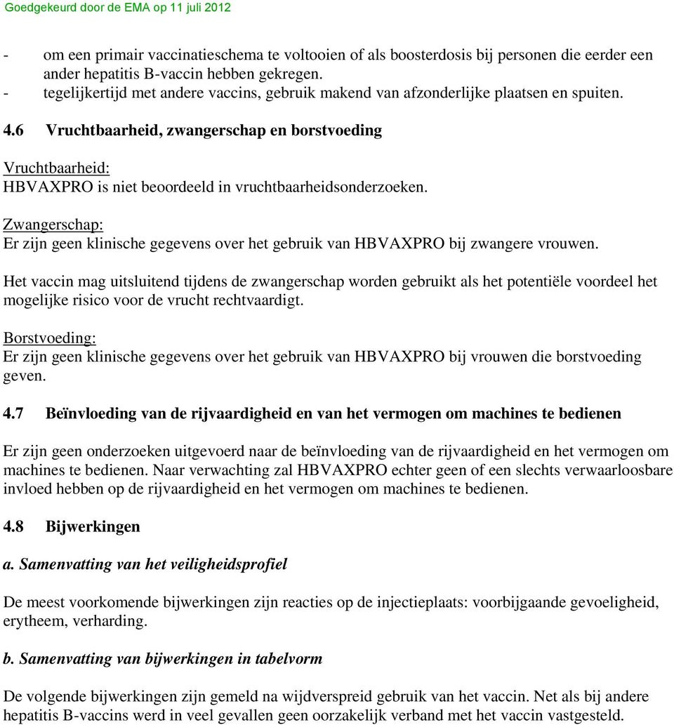 6 Vruchtbaarheid, zwangerschap en borstvoeding Vruchtbaarheid: HBVAXPRO is niet beoordeeld in vruchtbaarheidsonderzoeken.