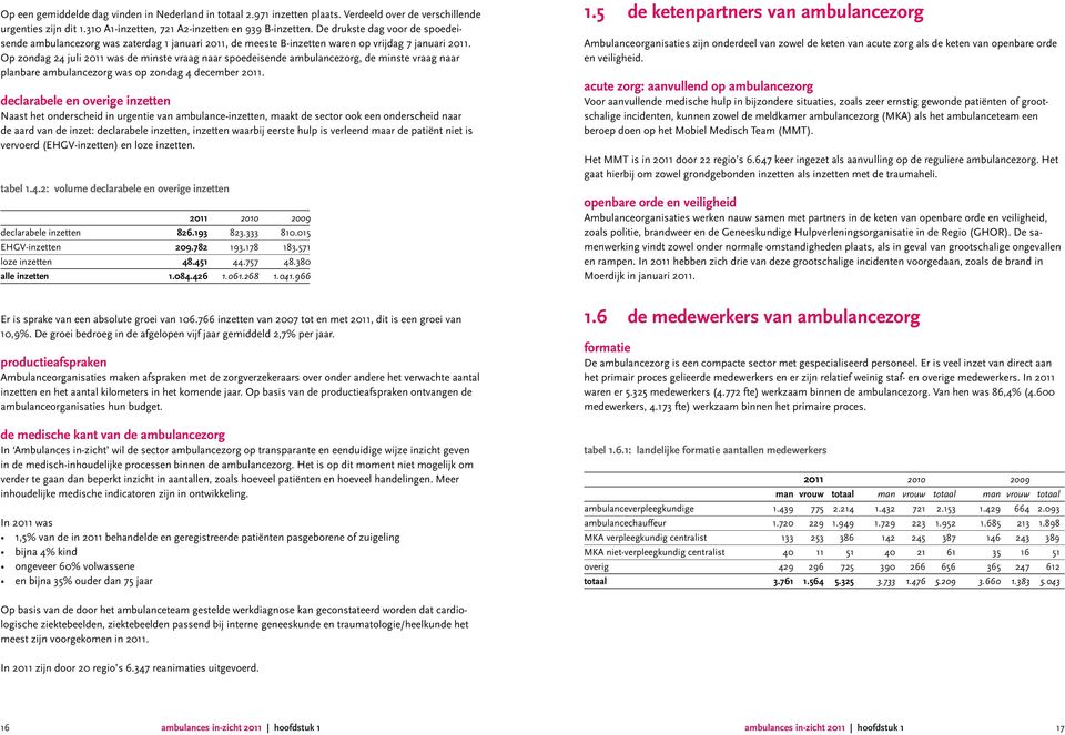 Op zondag 24 juli 2011 was de minste vraag naar spoedeisende ambulancezorg, de minste vraag naar planbare ambulancezorg was op zondag 4 december 2011.