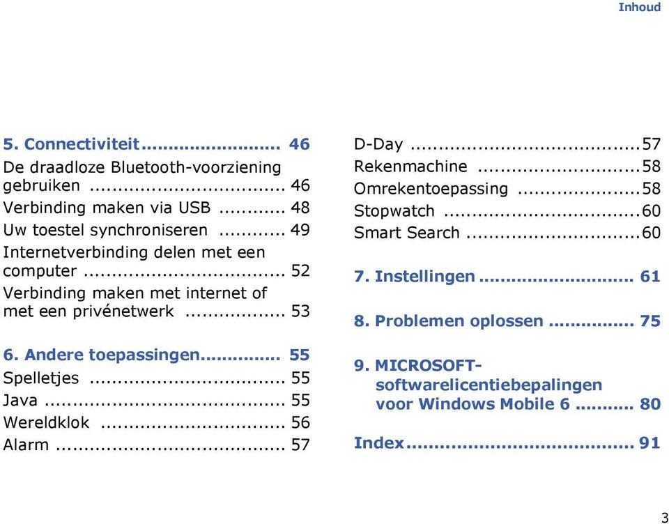 .. 55 Spelletjes... 55 Java... 55 Wereldklok... 56 Alarm... 57 D-Day...57 Rekenmachine...58 Omrekentoepassing...58 Stopwatch.