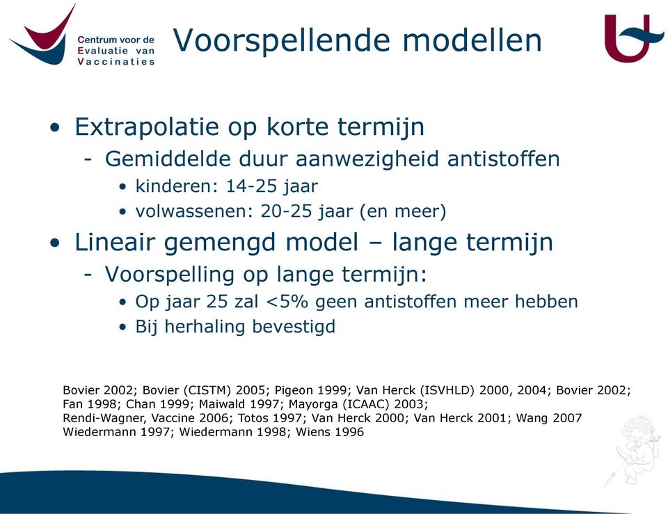 bevestigd Bovier 2002; Bovier (CISTM) 2005; Pigeon 1999; Van Herck (ISVHLD) 2000, 2004; Bovier 2002; Fan 1998; Chan 1999; Maiwald 1997;