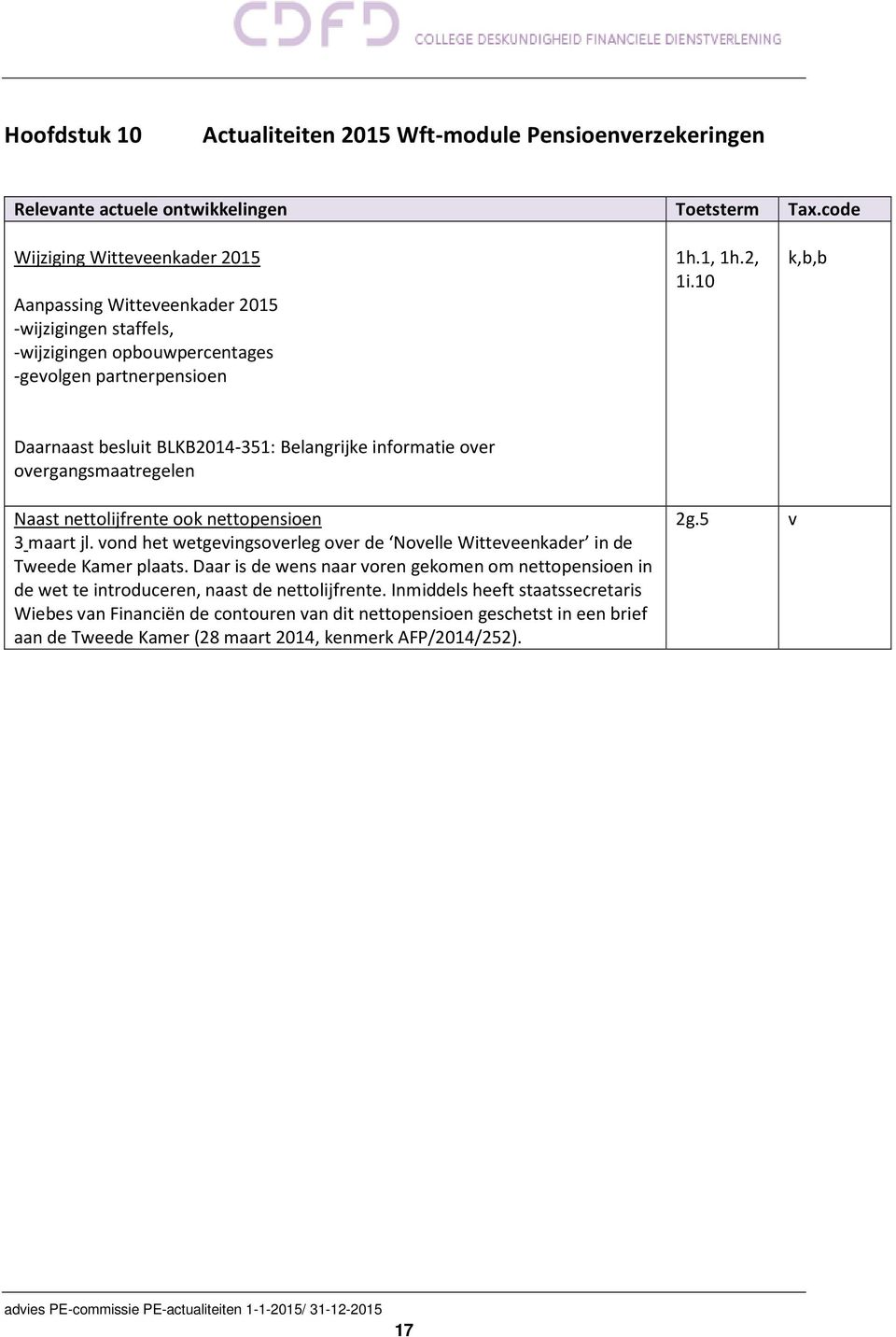 10 k,b,b Daarnaast besluit BLKB2014-351: Belangrijke informatie over overgangsmaatregelen Naast nettolijfrente ook nettopensioen 3 maart jl.