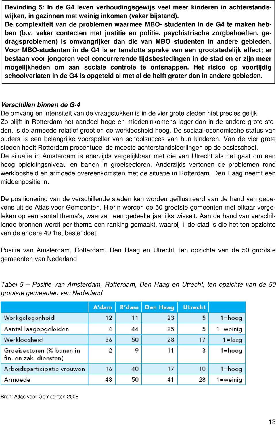 Voor MBO-studenten in de G4 is er tenslotte sprake van een grootstedelijk effect; er bestaan voor jongeren veel concurrerende tijdsbestedingen in de stad en er zijn meer mogelijkheden om aan sociale