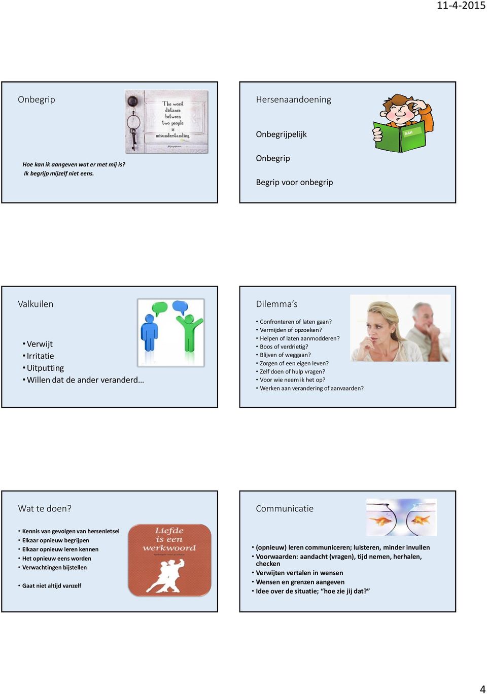 Boos of verdrietig? Blijven of weggaan? Zorgen of een eigen leven? Zelf doen of hulp vragen? Voor wie neem ik het op? Werken aan verandering of aanvaarden? Wat te doen?