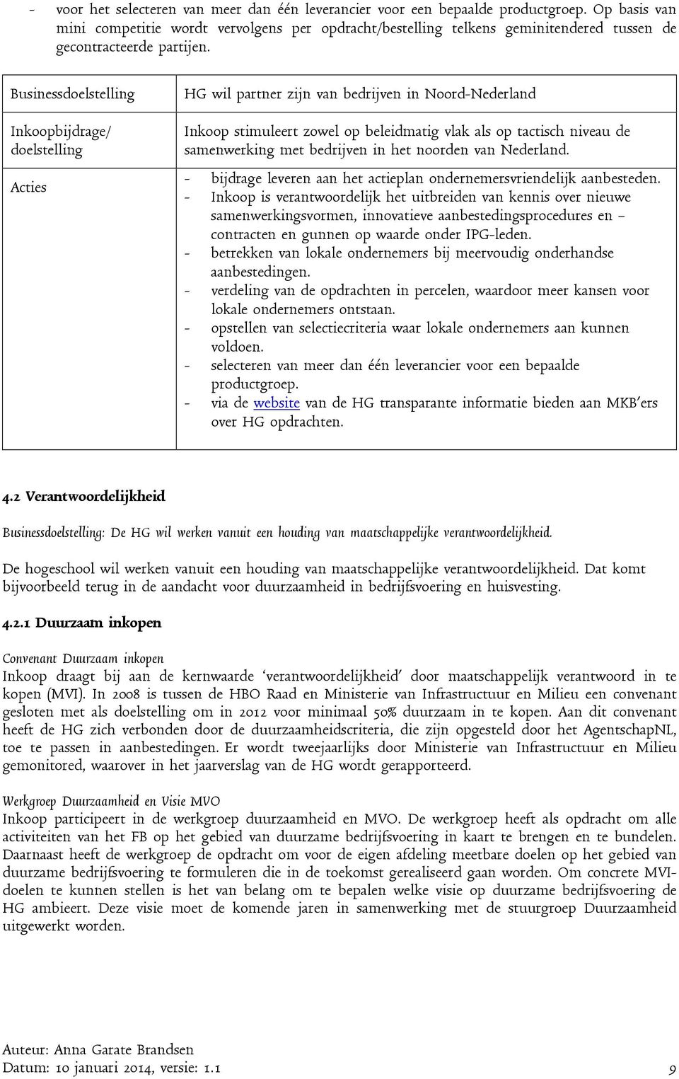 Businessdoelstelling Inkoopbijdrage/ doelstelling Acties HG wil partner zijn van bedrijven in Noord-Nederland Inkoop stimuleert zowel op beleidmatig vlak als op tactisch niveau de samenwerking met