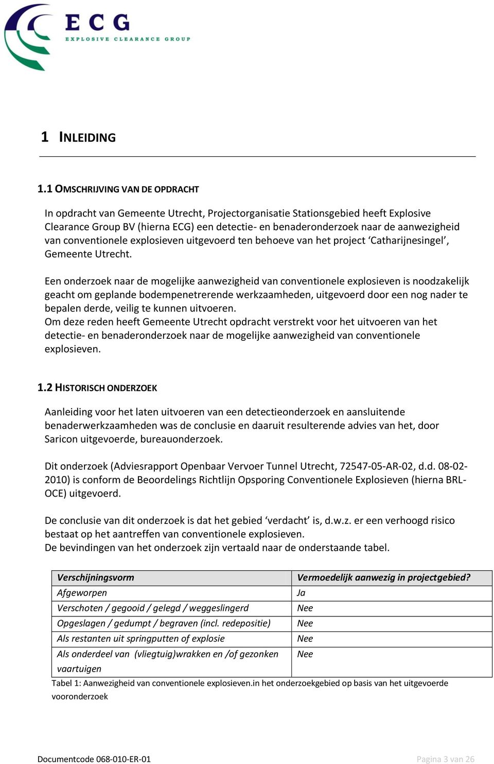 aanwezigheid van conventionele explosieven uitgevoerd ten behoeve van het project Catharijnesingel, Gemeente Utrecht.