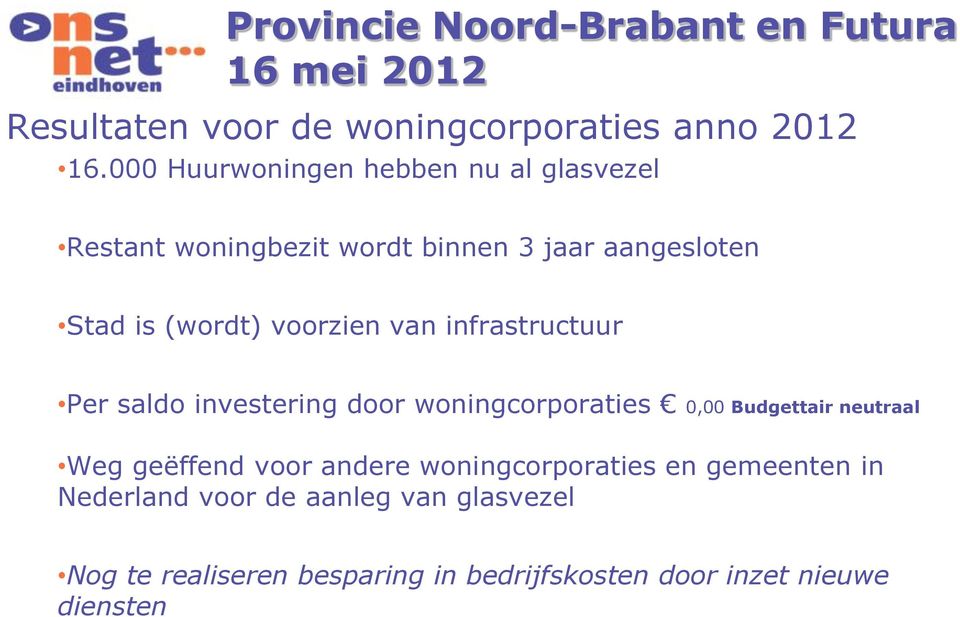 (wordt) voorzien van infrastructuur Per saldo investering door woningcorporaties 0,00 Budgettair neutraal