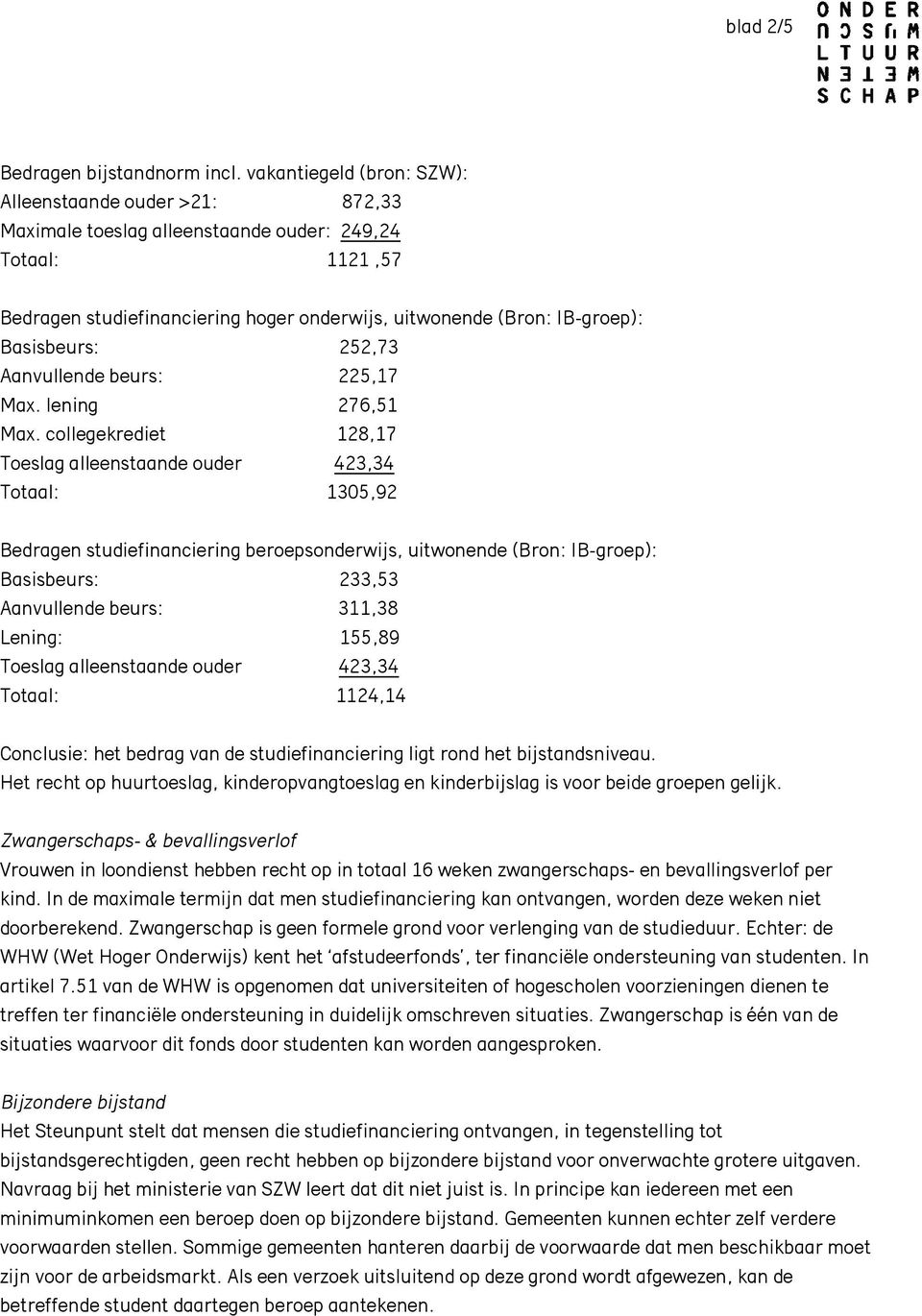 Basisbeurs: 252,73 Aanvullende beurs: 225,17 Max. lening 276,51 Max.