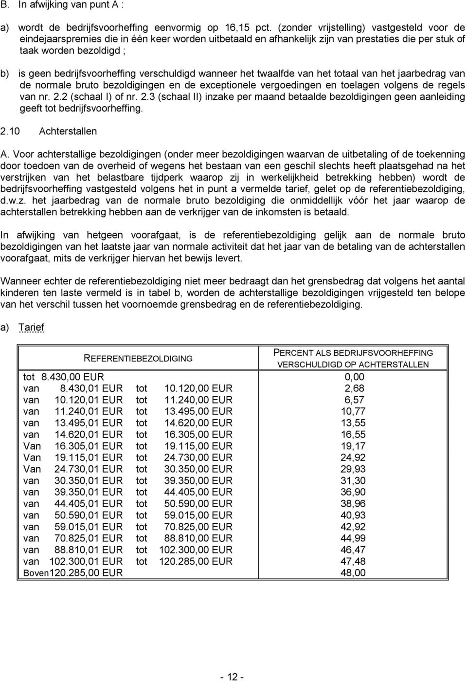 verschuldigd wanneer het twaalfde van het totaal van het jaarbedrag van de normale bruto bezoldigingen en de exceptionele vergoedingen en toelagen volgens de regels van nr. 2.