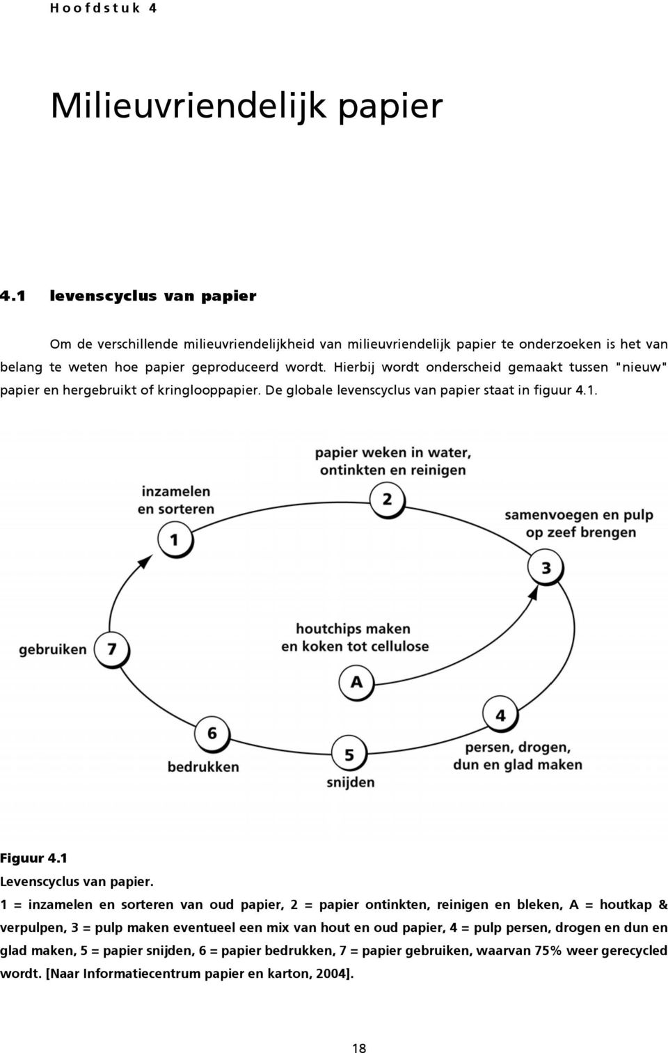 Hierbij wordt onderscheid gemaakt tussen "nieuw" papier en hergebruikt of kringlooppapier. De globale levenscyclus van papier staat in figuur 4.1. Figuur 4.1 Levenscyclus van papier.