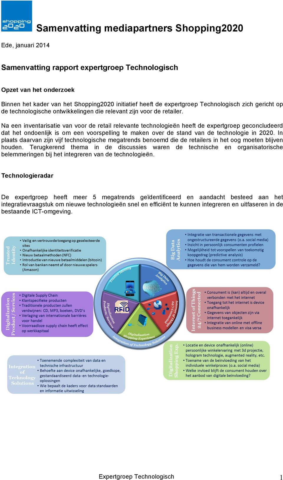 Na een inventarisatie van voor de retail relevante technologieën heeft de expertgroep geconcludeerd dat het ondoenlijk is om een voorspelling te maken over de stand van de technologie in 2020.