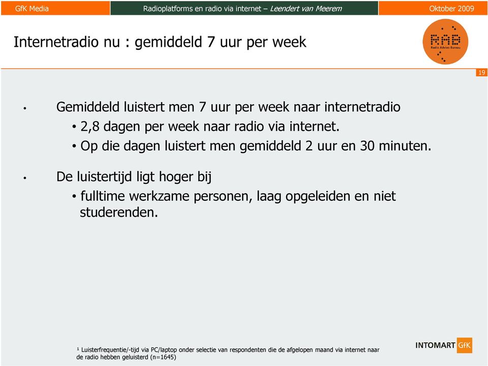 De luistertijd ligt hoger bij fulltime werkzame personen, laag opgeleiden en niet studerenden.