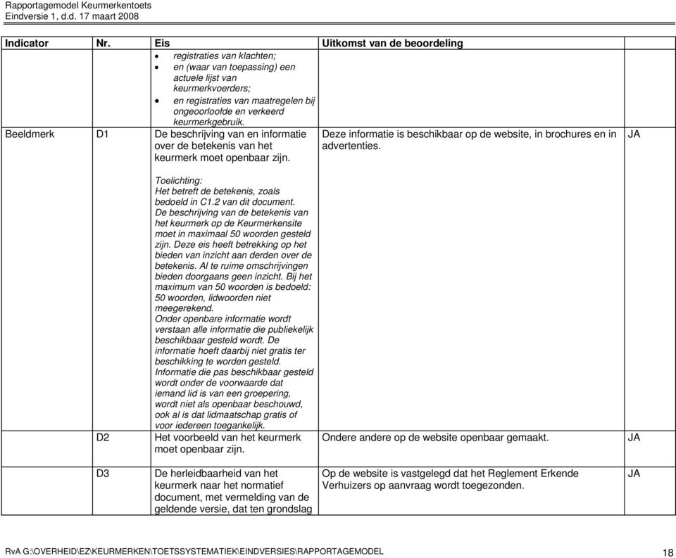 D2 Het betreft de betekenis, zoals bedoeld in C1.2 van dit document. De beschrijving van de betekenis van het keurmerk op de Keurmerkensite moet in maximaal 50 woorden gesteld zijn.