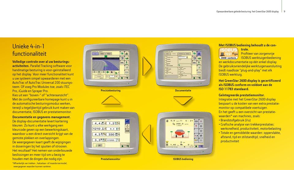 Voor meer functionaliteit kunt u uw systeem simpel opwaarderen met een AutoTrac of AutoTrac Universal 200 stuursysteem. Of voeg Pro Modules toe, zoals itec Pro, iguide en Sprayer Pro.