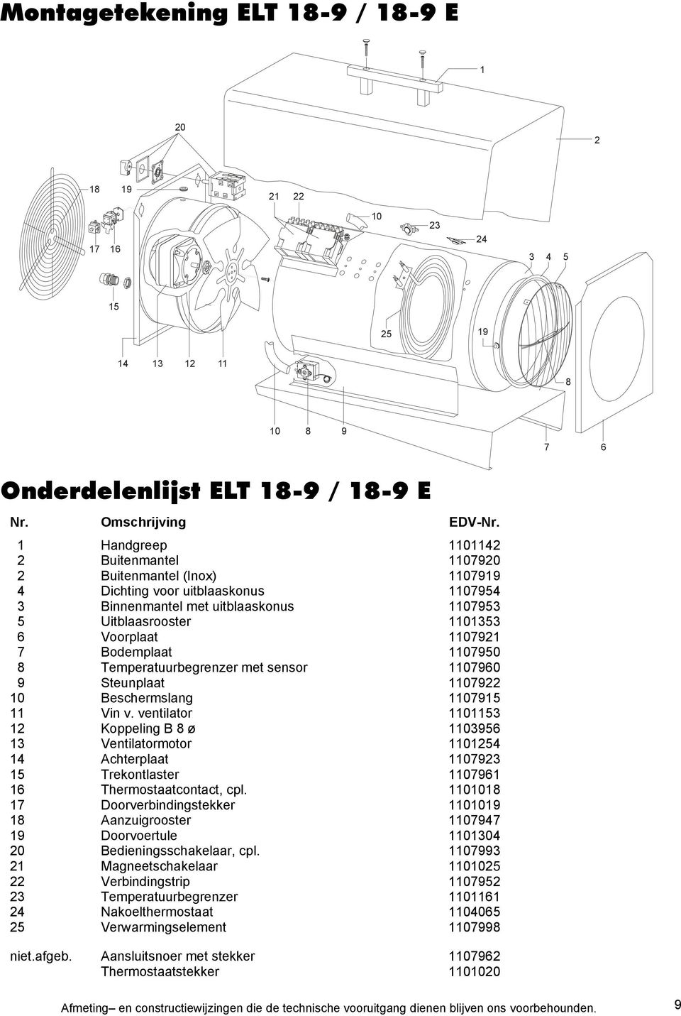 Bodemplaat 1107950 8 Temperatuurbegrenzer met sensor 1107960 9 Steunplaat 11079 10 Beschermslang 1107915 11 Vin v.