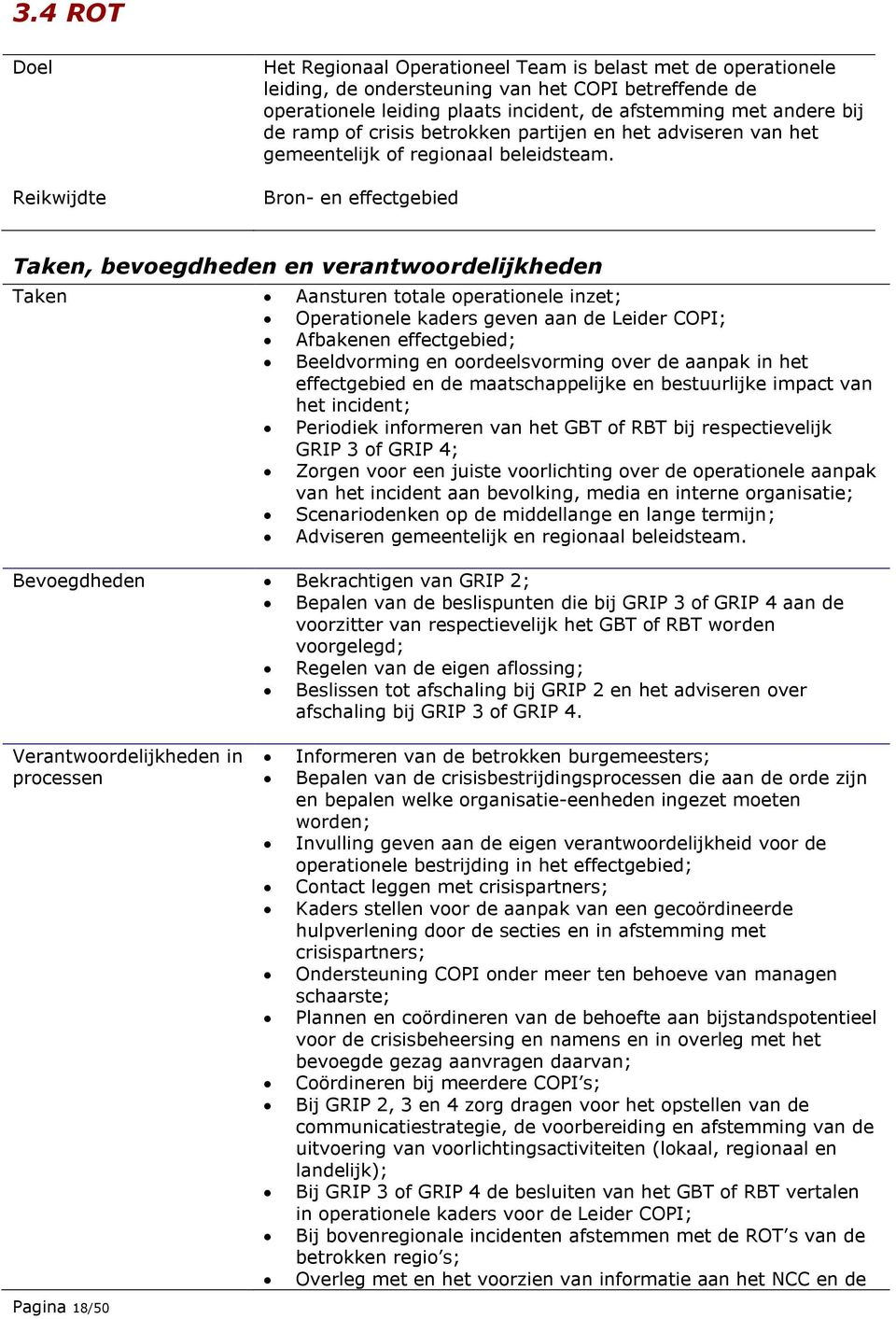 Bron- en effectgebied Taken, bevoegdheden en verantwoordelijkheden Taken Aansturen totale operationele inzet; Operationele kaders geven aan de Leider COPI; Afbakenen effectgebied; Beeldvorming en